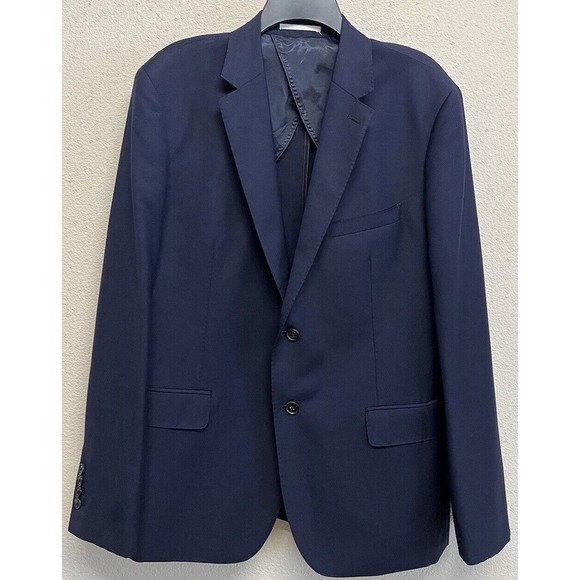 Reiss Wool Mohair Unlined 2 Button Blazer Men's Size 44 Navy Blue - Picture 1 of 14